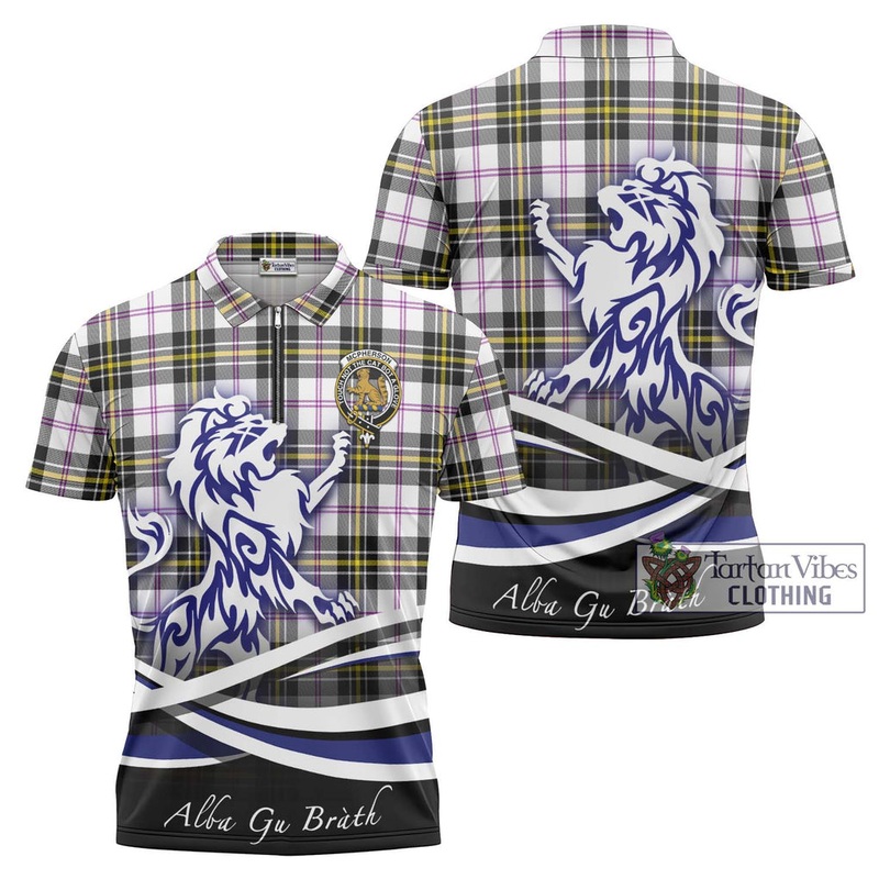 McPherson Dress Modern Tartan Zipper Polo Shirt with Alba Gu Brath Regal Lion Emblem