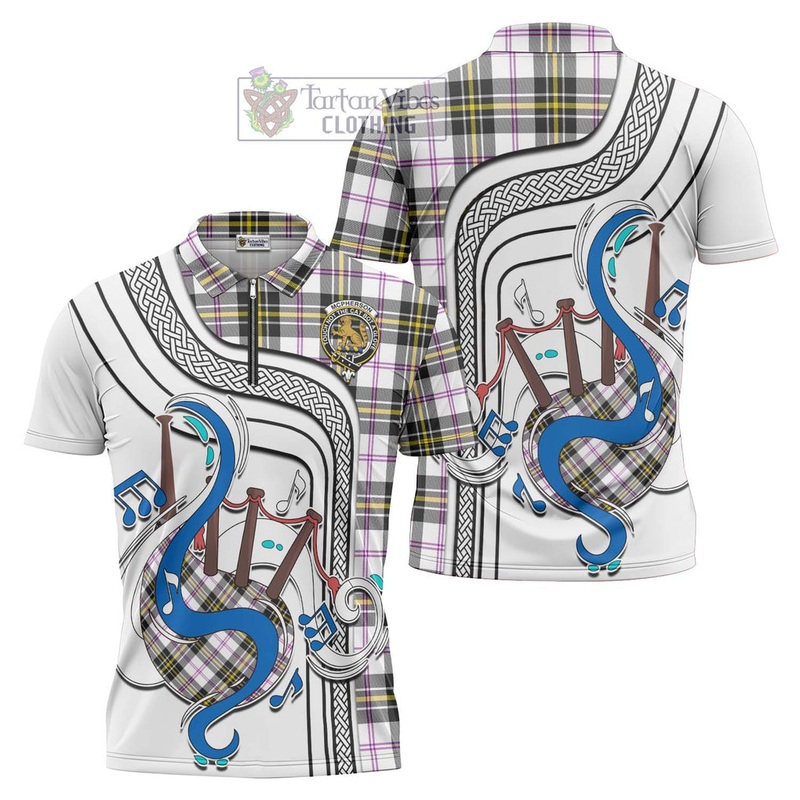 McPherson Dress Modern Tartan Zipper Polo Shirt with Epic Bagpipe Style