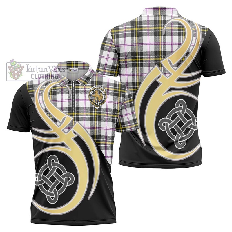 McPherson Dress Modern Tartan Zipper Polo Shirt with Family Crest and Celtic Symbol Style