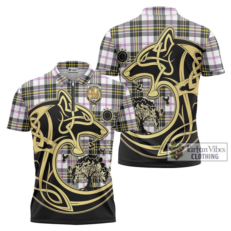 McPherson Dress Modern Tartan Zipper Polo Shirt with Family Crest Celtic Wolf Style