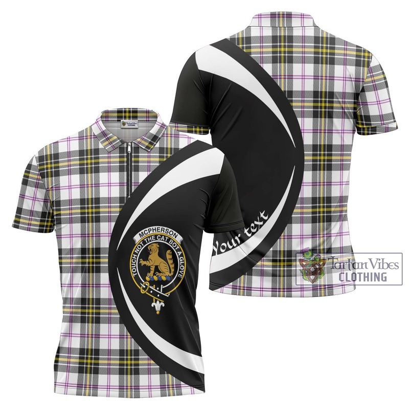 McPherson Dress Modern Tartan Zipper Polo Shirt with Family Crest Circle Style