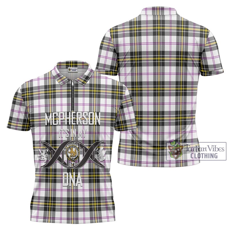 McPherson Dress Modern Tartan Zipper Polo Shirt with Family Crest DNA In Me Style