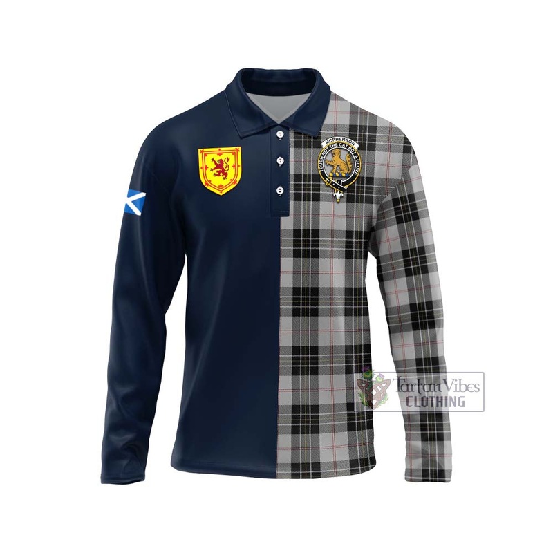 McPherson Dress Tartan Long Sleeve Polo Shirt Alba with Scottish Lion Royal Arm Half Style