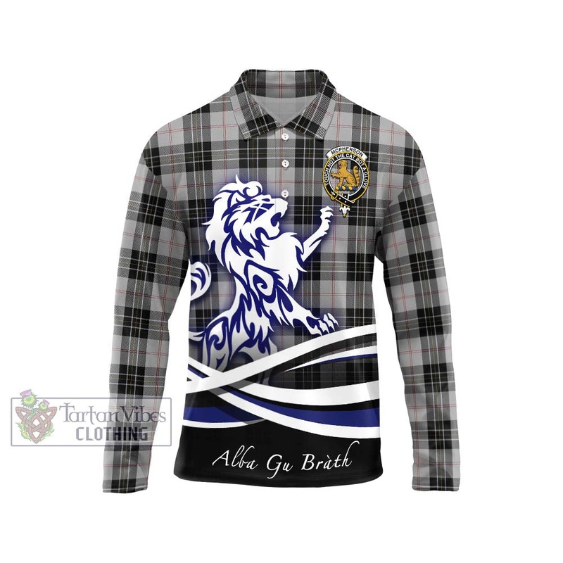 McPherson Dress Tartan Long Sleeve Polo Shirt with Alba Gu Brath Regal Lion Emblem