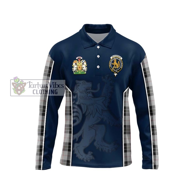 McPherson Dress Tartan Long Sleeve Polo Shirt with Family Crest and Lion Rampant Vibes Sport Style
