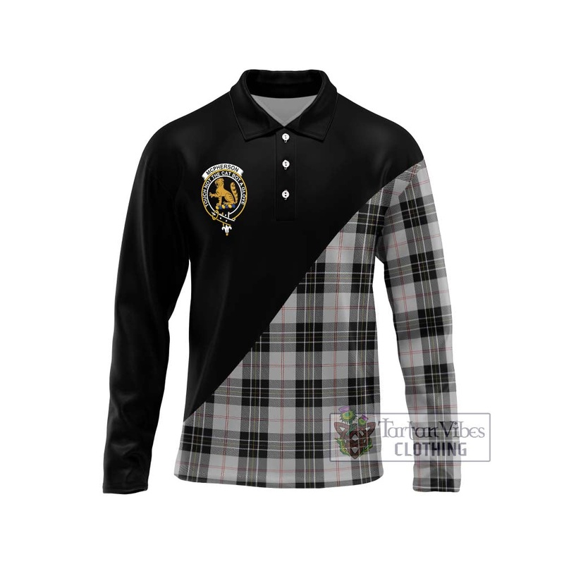 McPherson Dress Tartan Long Sleeve Polo Shirt with Family Crest and Military Logo Style