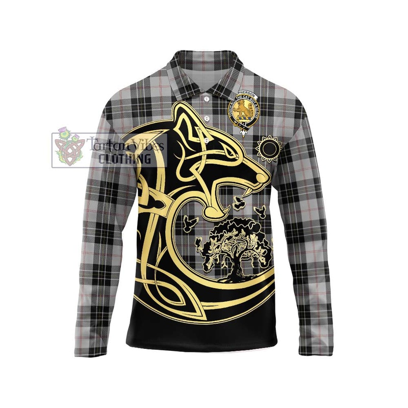 McPherson Dress Tartan Long Sleeve Polo Shirt with Family Crest Celtic Wolf Style