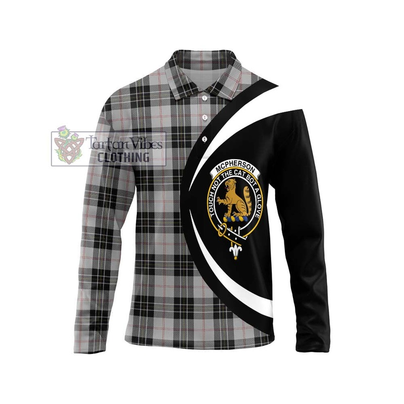 McPherson Dress Tartan Long Sleeve Polo Shirt with Family Crest Circle Style