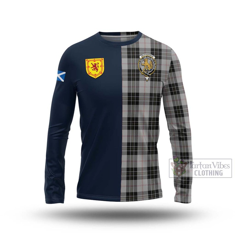 McPherson Dress Tartan Long Sleeve T-Shirt Alba with Scottish Lion Royal Arm Half Style