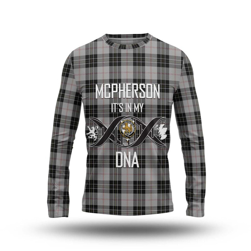 McPherson Dress Tartan Long Sleeve T-Shirt with Family Crest DNA In Me Style