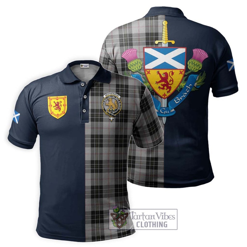 McPherson Dress Tartan Polo Shirt Alba with Scottish Lion Royal Arm Half Style
