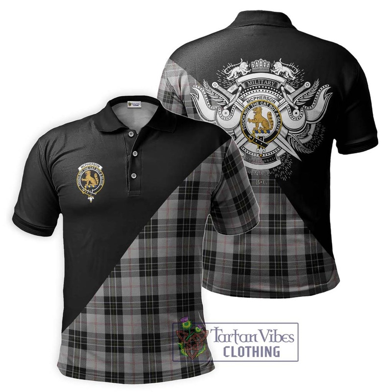 McPherson Dress Tartan Polo Shirt with Family Crest and Military Logo Style