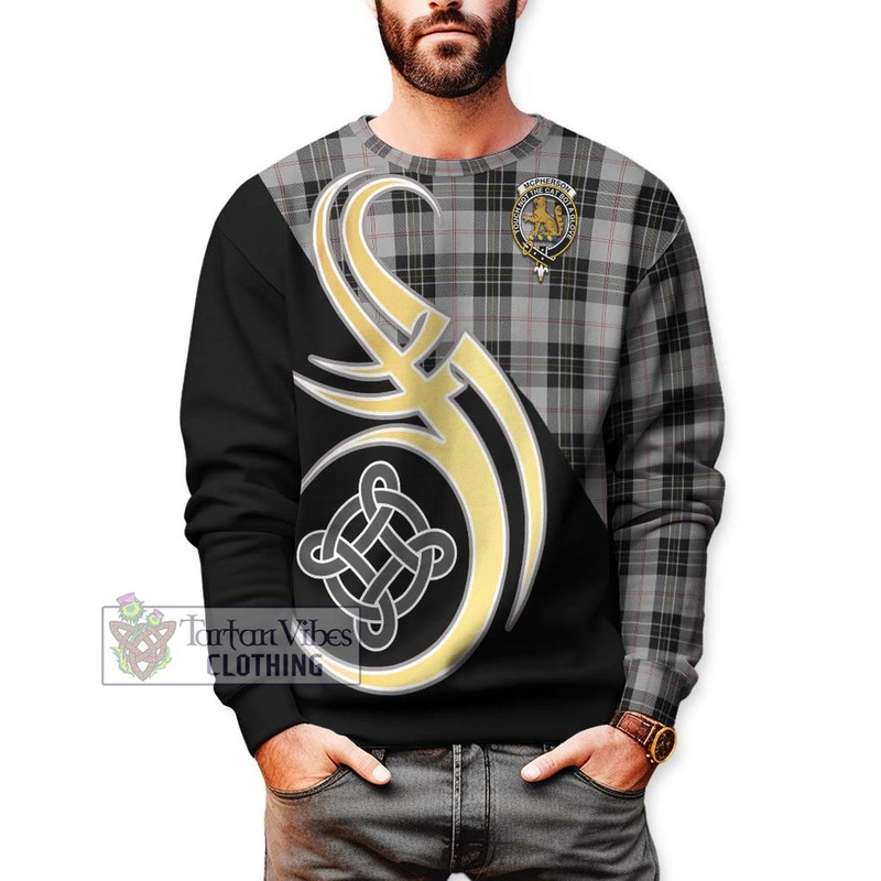 McPherson Dress Tartan Sweatshirt with Family Crest and Celtic Symbol Style