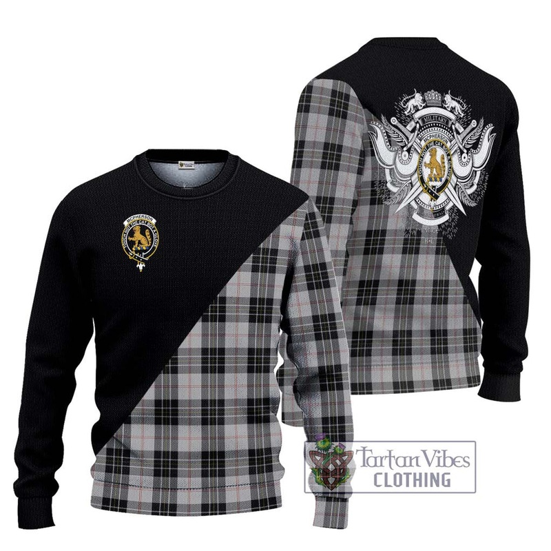 McPherson Dress Tartan Ugly Sweater with Family Crest and Military Logo Style