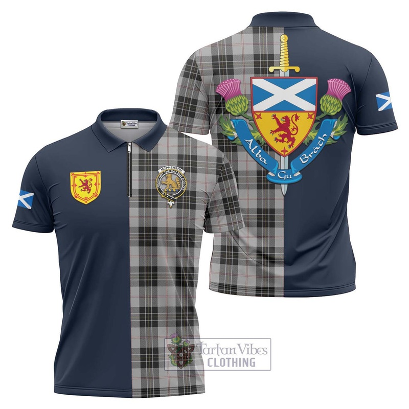 McPherson Dress Tartan Zipper Polo Shirt Alba with Scottish Lion Royal Arm Half Style