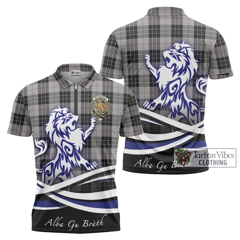 McPherson Dress Tartan Zipper Polo Shirt with Alba Gu Brath Regal Lion Emblem