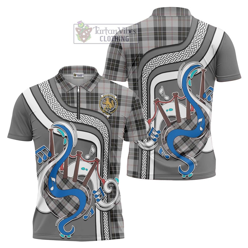 McPherson Dress Tartan Zipper Polo Shirt with Epic Bagpipe Style