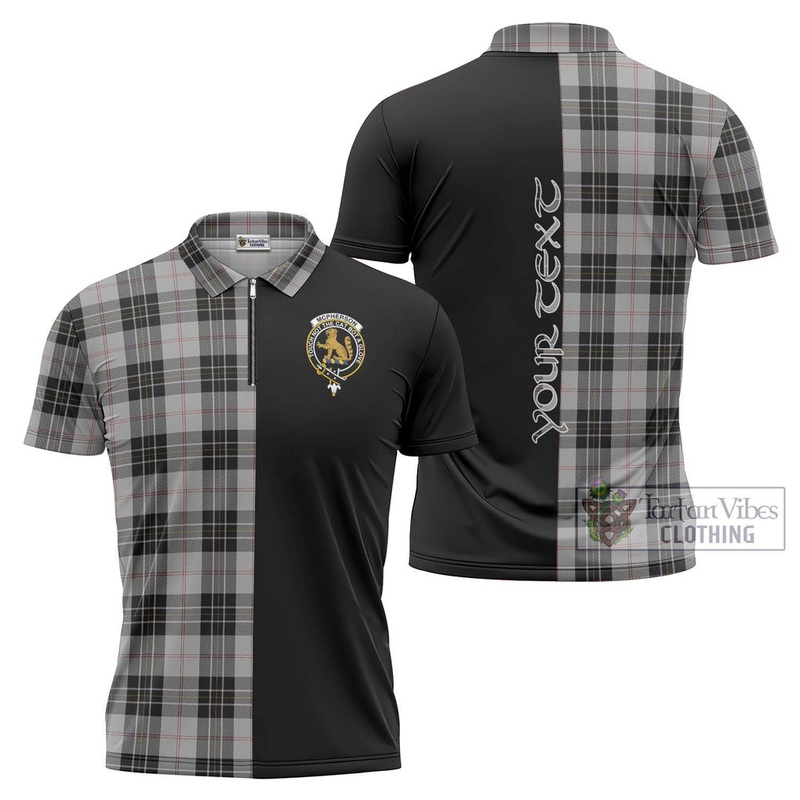 McPherson Dress Tartan Zipper Polo Shirt with Family Crest and Half Of Me Style