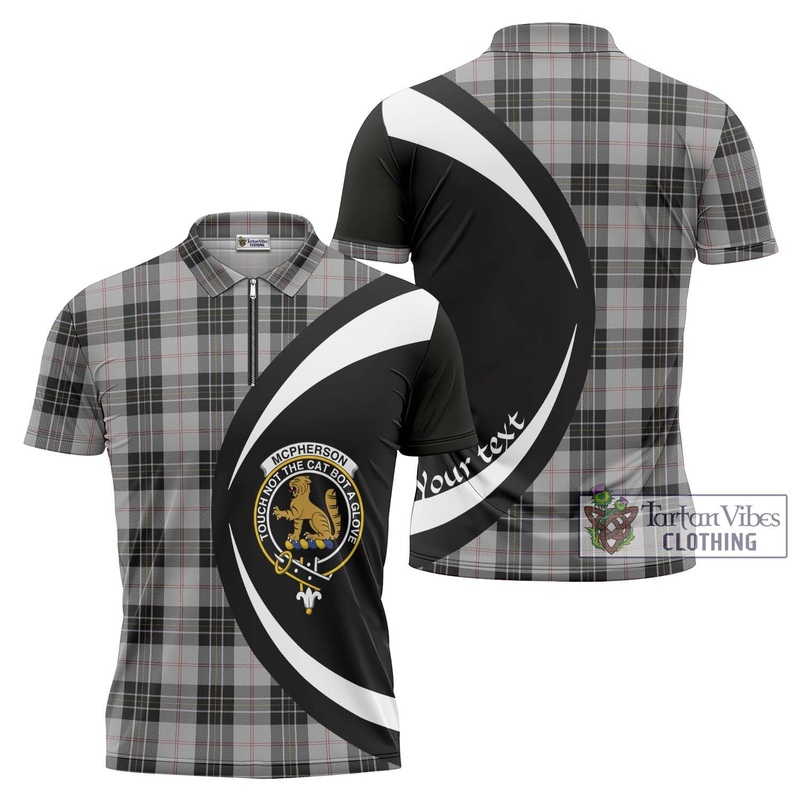 McPherson Dress Tartan Zipper Polo Shirt with Family Crest Circle Style