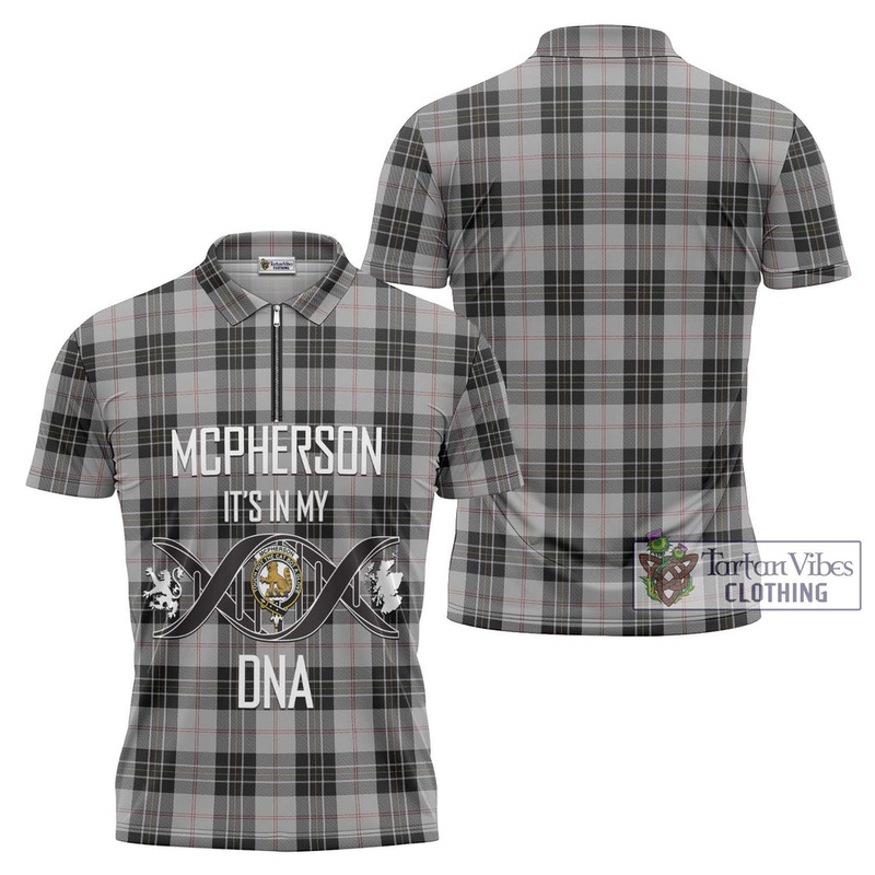 McPherson Dress Tartan Zipper Polo Shirt with Family Crest DNA In Me Style