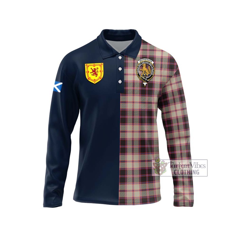 McPherson Hunting Ancient Tartan Long Sleeve Polo Shirt Alba with Scottish Lion Royal Arm Half Style