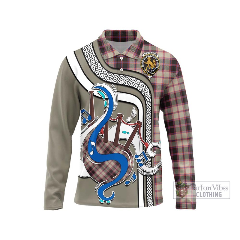 McPherson Hunting Ancient Tartan Long Sleeve Polo Shirt with Epic Bagpipe Style