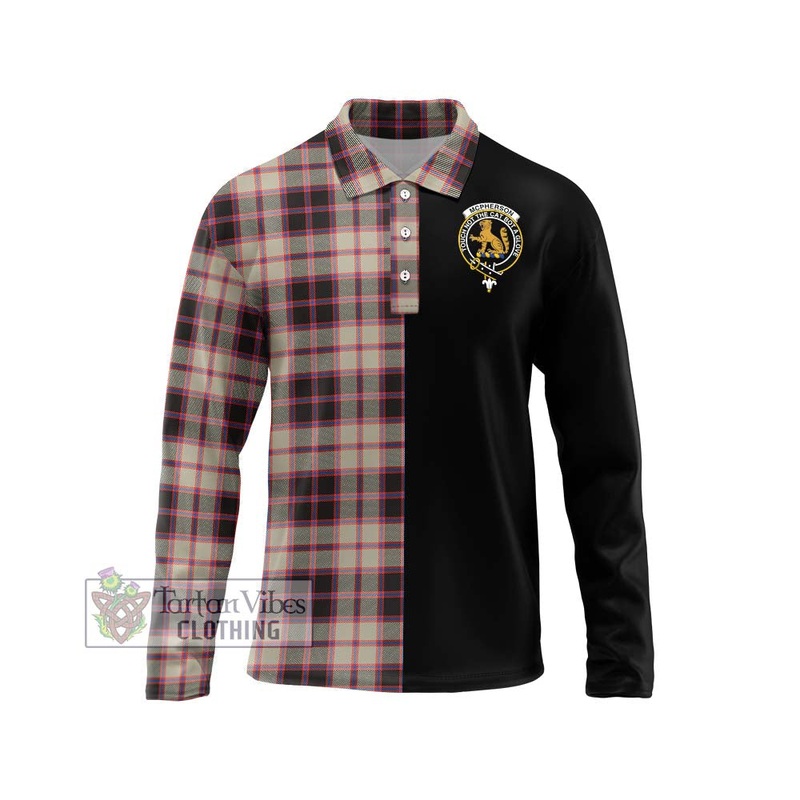 McPherson Hunting Ancient Tartan Long Sleeve Polo Shirt with Family Crest and Half Of Me Style