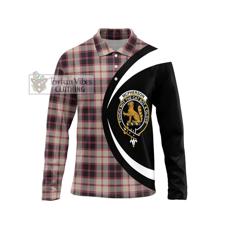 McPherson Hunting Ancient Tartan Long Sleeve Polo Shirt with Family Crest Circle Style