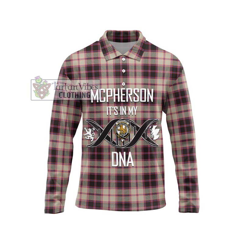 McPherson Hunting Ancient Tartan Long Sleeve Polo Shirt with Family Crest DNA In Me Style