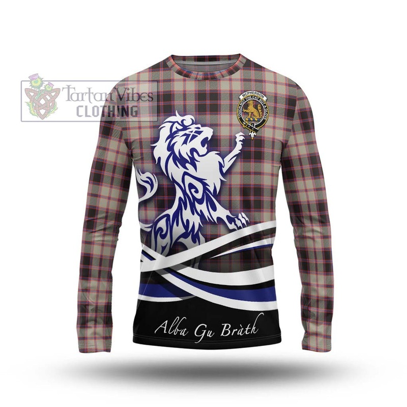 McPherson Hunting Ancient Tartan Long Sleeve T-Shirt with Alba Gu Brath Regal Lion Emblem