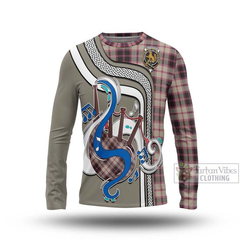 McPherson Hunting Ancient Tartan Long Sleeve T-Shirt with Epic Bagpipe Style