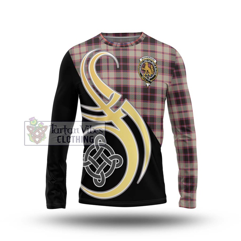 McPherson Hunting Ancient Tartan Long Sleeve T-Shirt with Family Crest and Celtic Symbol Style