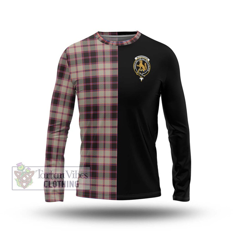 McPherson Hunting Ancient Tartan Long Sleeve T-Shirt with Family Crest and Half Of Me Style