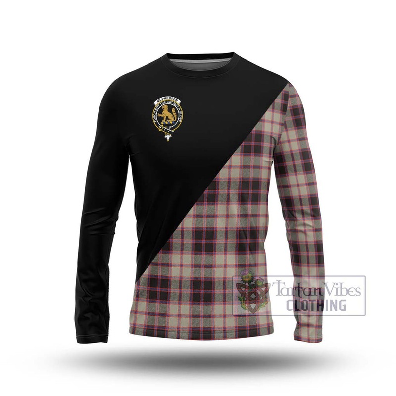 McPherson Hunting Ancient Tartan Long Sleeve T-Shirt with Family Crest and Military Logo Style