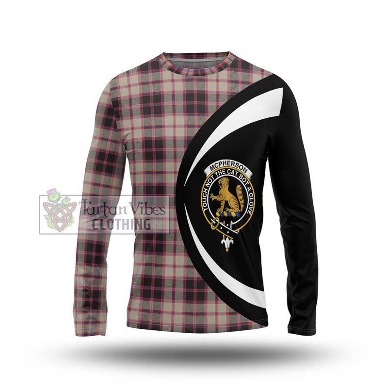 McPherson Hunting Ancient Tartan Long Sleeve T-Shirt with Family Crest Circle Style