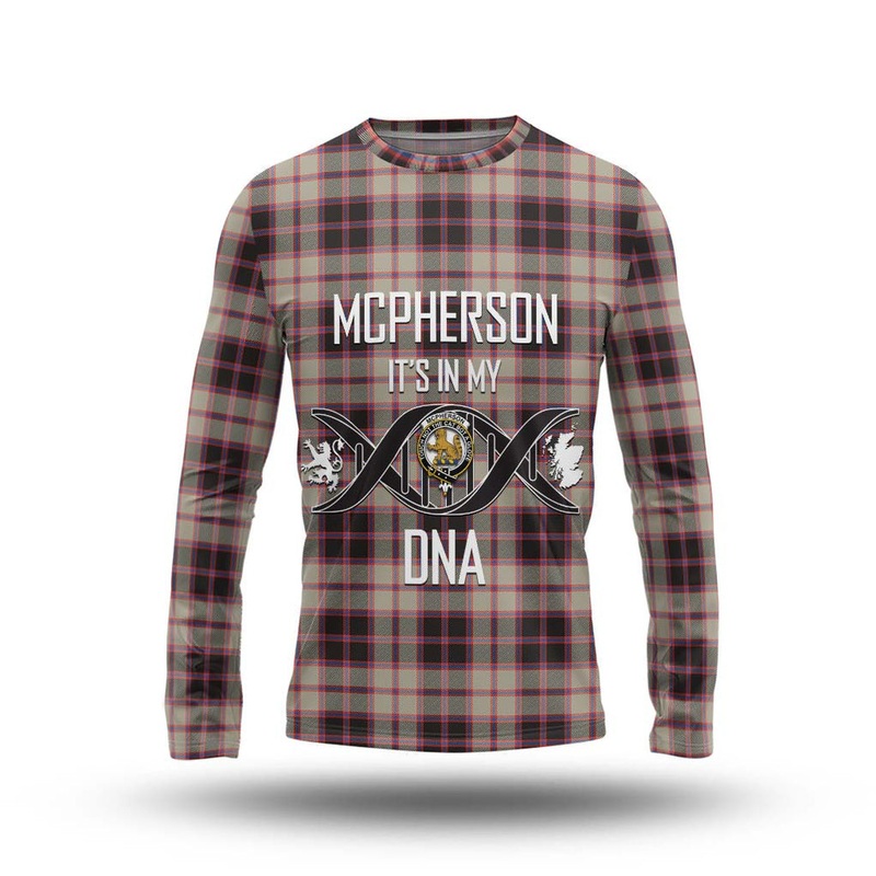 McPherson Hunting Ancient Tartan Long Sleeve T-Shirt with Family Crest DNA In Me Style