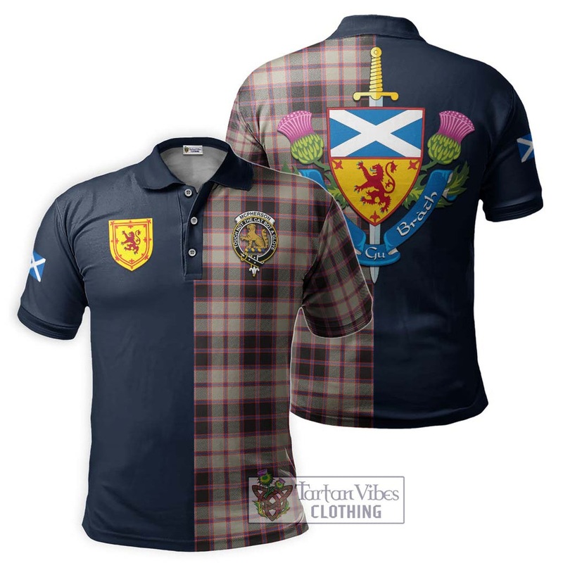 McPherson Hunting Ancient Tartan Polo Shirt Alba with Scottish Lion Royal Arm Half Style