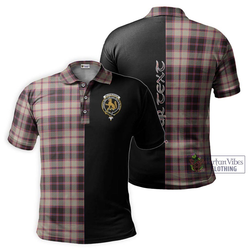 McPherson Hunting Ancient Tartan Polo Shirt with Family Crest and Half Of Me Style