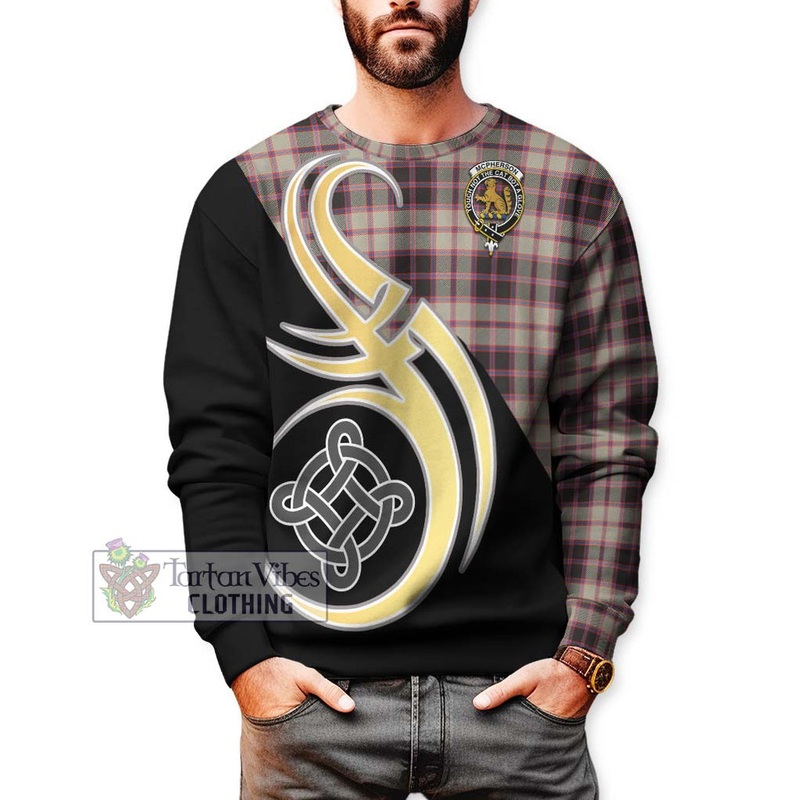 McPherson Hunting Ancient Tartan Sweatshirt with Family Crest and Celtic Symbol Style