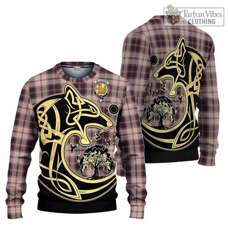 McPherson Hunting Ancient Tartan Ugly Sweater with Family Crest Celtic Wolf Style