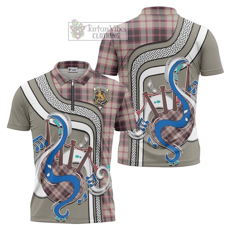 McPherson Hunting Ancient Tartan Zipper Polo Shirt with Epic Bagpipe Style