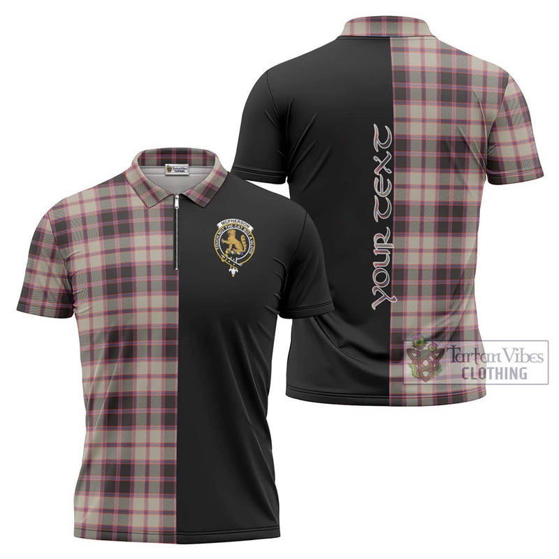 McPherson Hunting Ancient Tartan Zipper Polo Shirt with Family Crest and Half Of Me Style