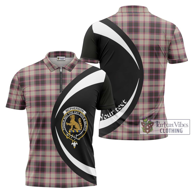 McPherson Hunting Ancient Tartan Zipper Polo Shirt with Family Crest Circle Style