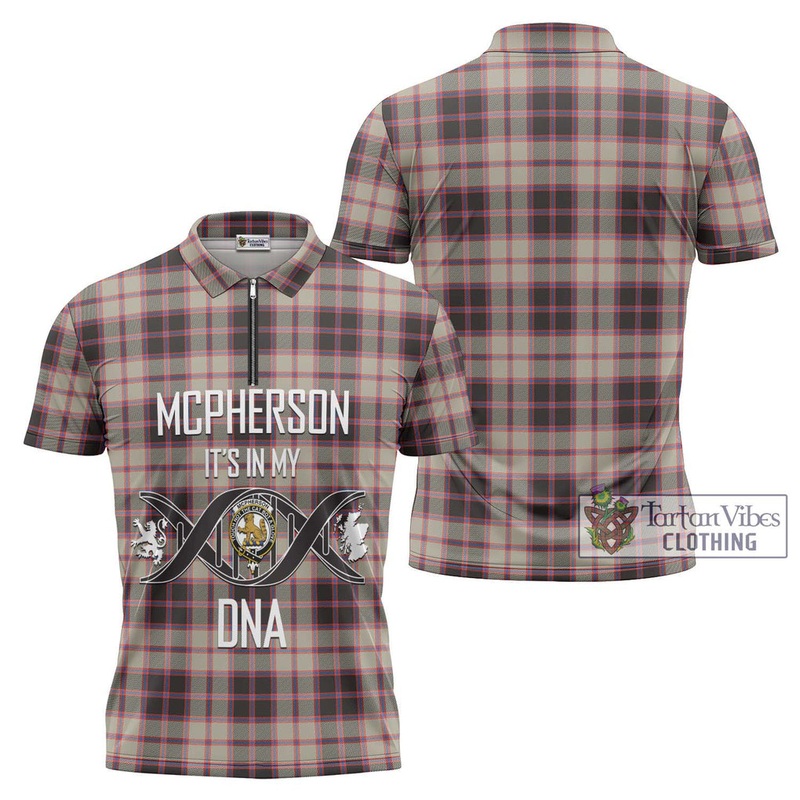 McPherson Hunting Ancient Tartan Zipper Polo Shirt with Family Crest DNA In Me Style