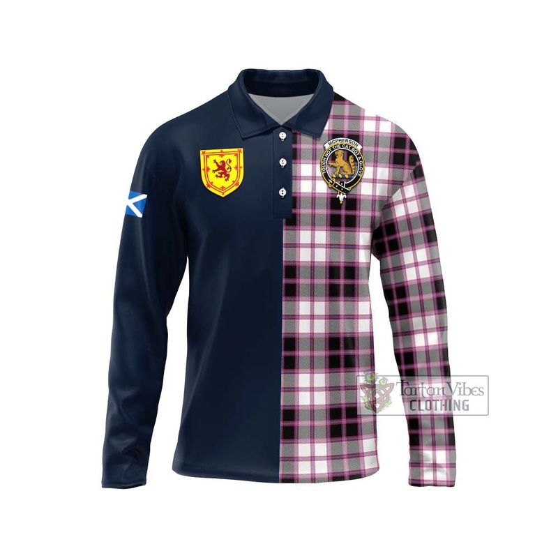 McPherson Hunting Modern Tartan Long Sleeve Polo Shirt Alba with Scottish Lion Royal Arm Half Style