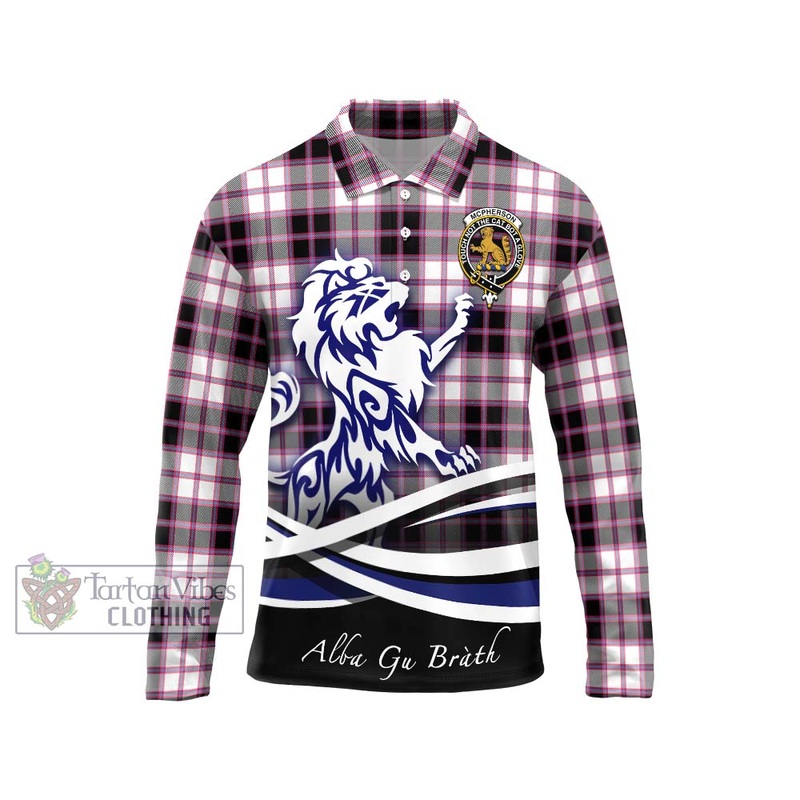 McPherson Hunting Modern Tartan Long Sleeve Polo Shirt with Alba Gu Brath Regal Lion Emblem