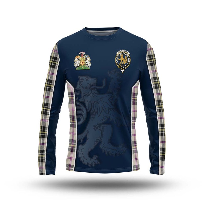 McPherson Dress Ancient Tartan Long Sleeve T-Shirt with Family Crest and Lion Rampant Vibes Sport Style