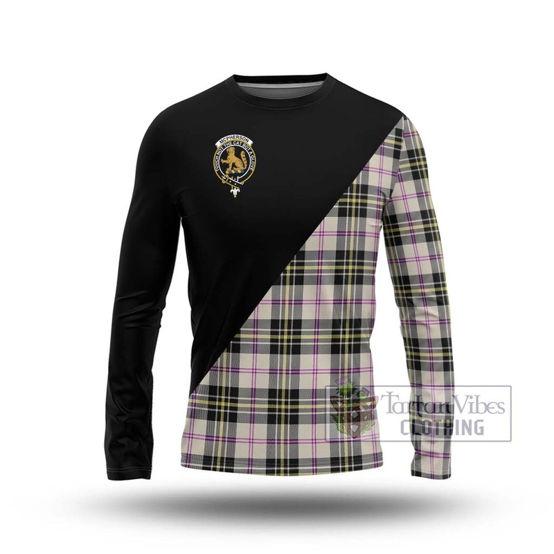 McPherson Dress Ancient Tartan Long Sleeve T-Shirt with Family Crest and Military Logo Style
