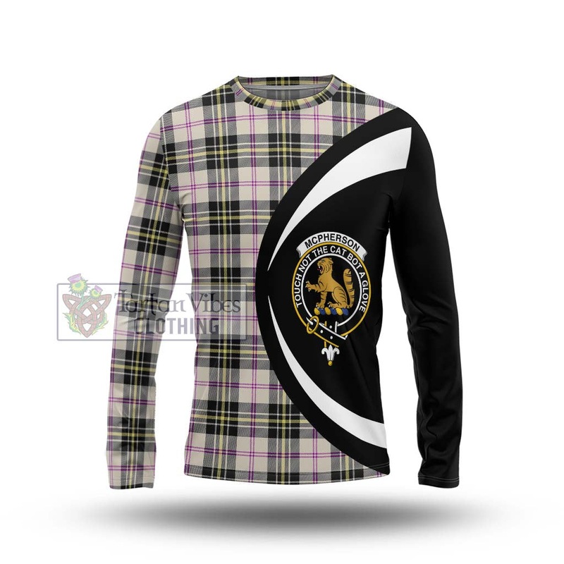 McPherson Dress Ancient Tartan Long Sleeve T-Shirt with Family Crest Circle Style