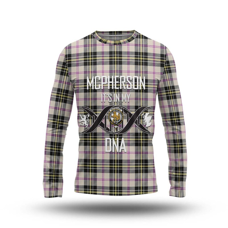 McPherson Dress Ancient Tartan Long Sleeve T-Shirt with Family Crest DNA In Me Style